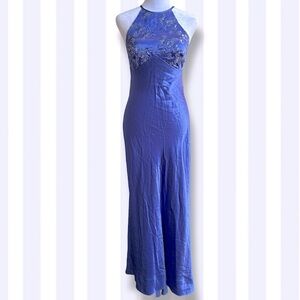 ZUM ZUM By Niki Livas VINTAGE 90s Y2K Satin Sequin Slip Mermaid Dress Blue 5 / 6